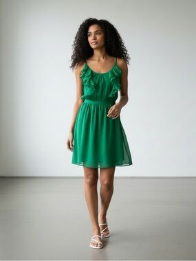 Old Navy Summer Green Dress Women's Size Medium Ruffles Spaghetti Strap Mini Sun